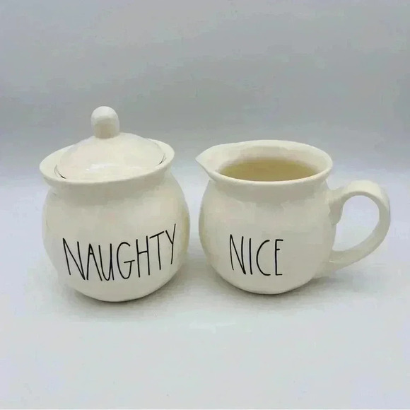 Rae Dunn "Naughty & Nice" Christmas Cream and Sugar Set - Picture 1 of 7